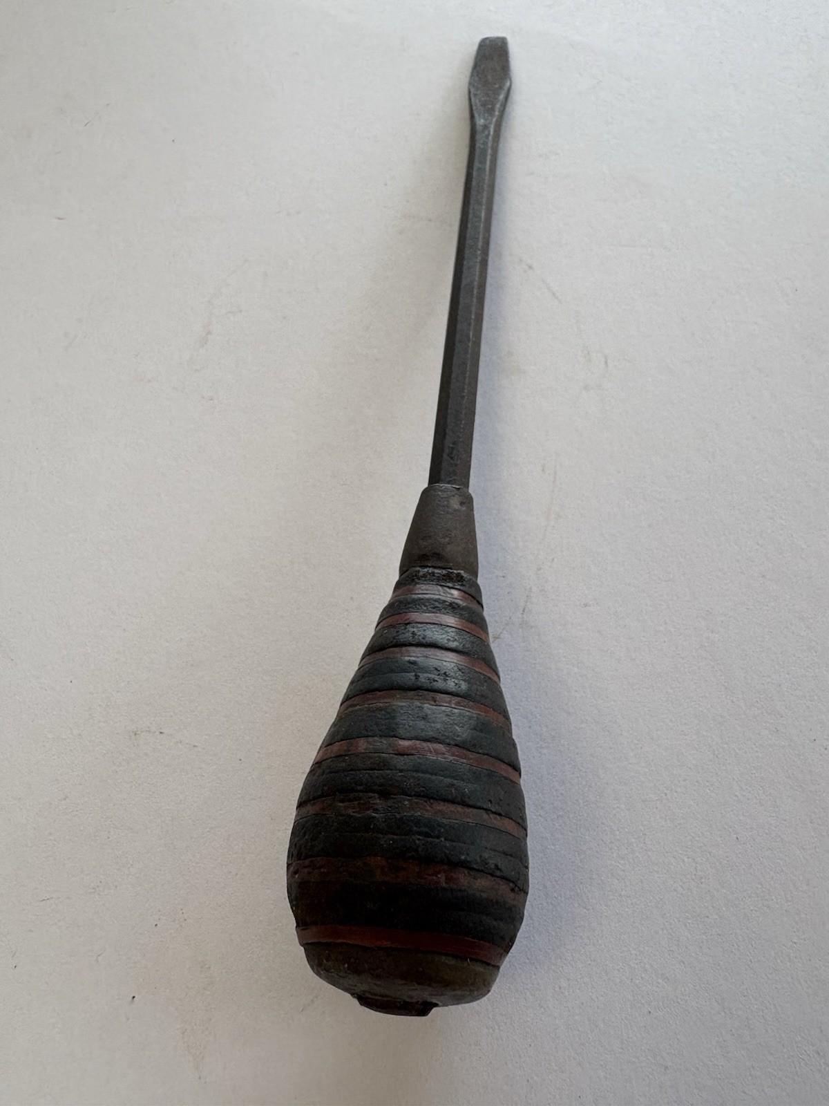 Vintage Stacked Leather Handle Flathead Screwdriver 12 1/2 Inch Vintage Stacked Leather Handle Flathead Screwdriver 12 1/2 Inch