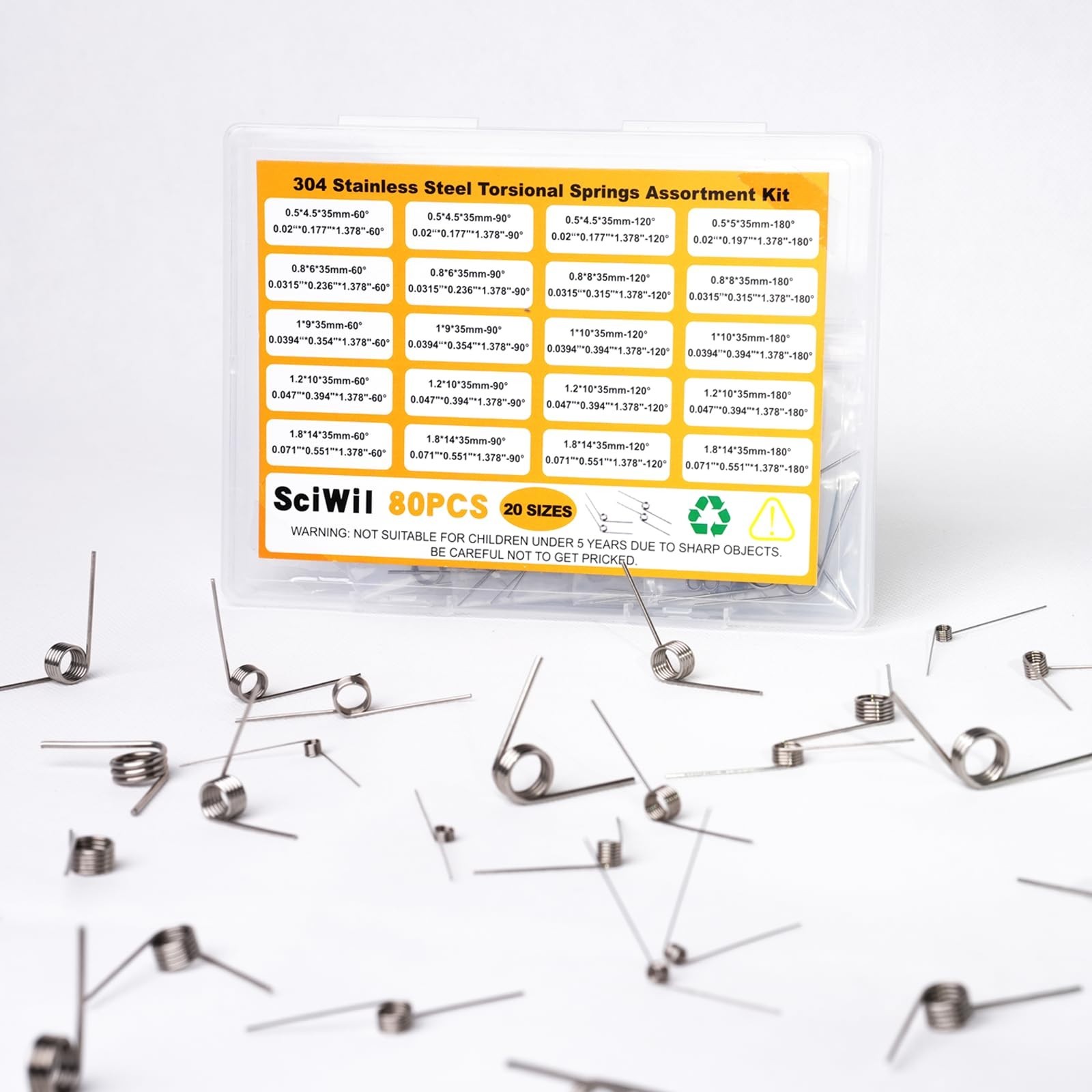 80PCS Torsion Spring Assortment Kit, 20 Sizes 60/90/120/180 Degree Small Torsion 80PCS Torsion Spring Assortment Kit, 20 Sizes 60/90/120/180 Degree Small Torsion