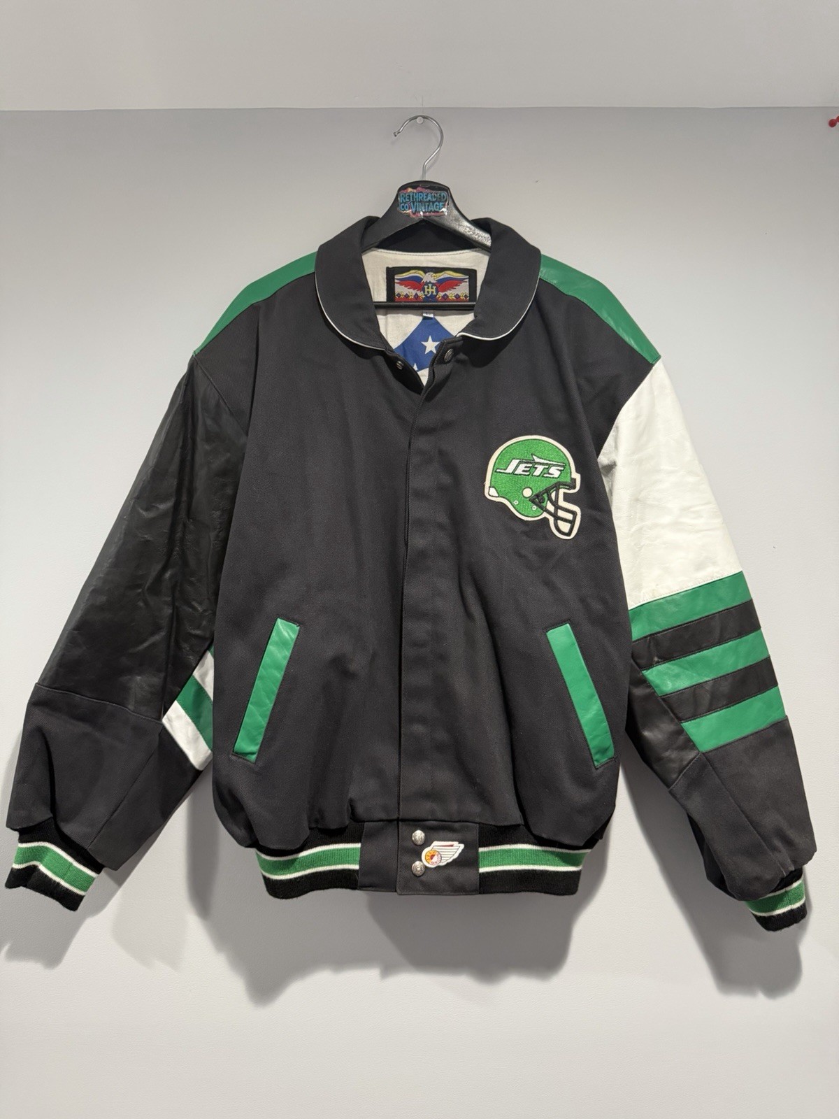 Extremely Rare Vintage Jeff Hamilton Jets Jacket, Leather &Wool Bomber size L Extremely Rare Vintage Jeff Hamilton Jets Jacket, Leather &Wool Bomber size L