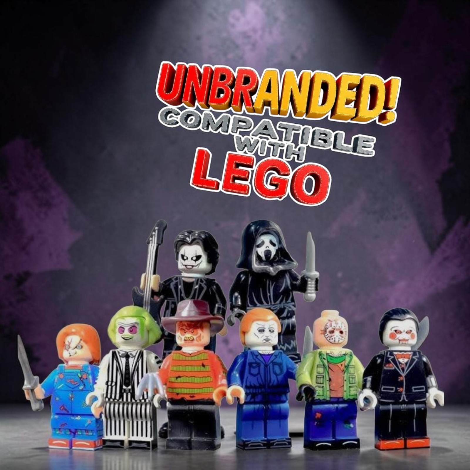 8x🩸 lot Horror Minifigures Freddy Jason Michael Myers Chucky Beetlejuice Figure