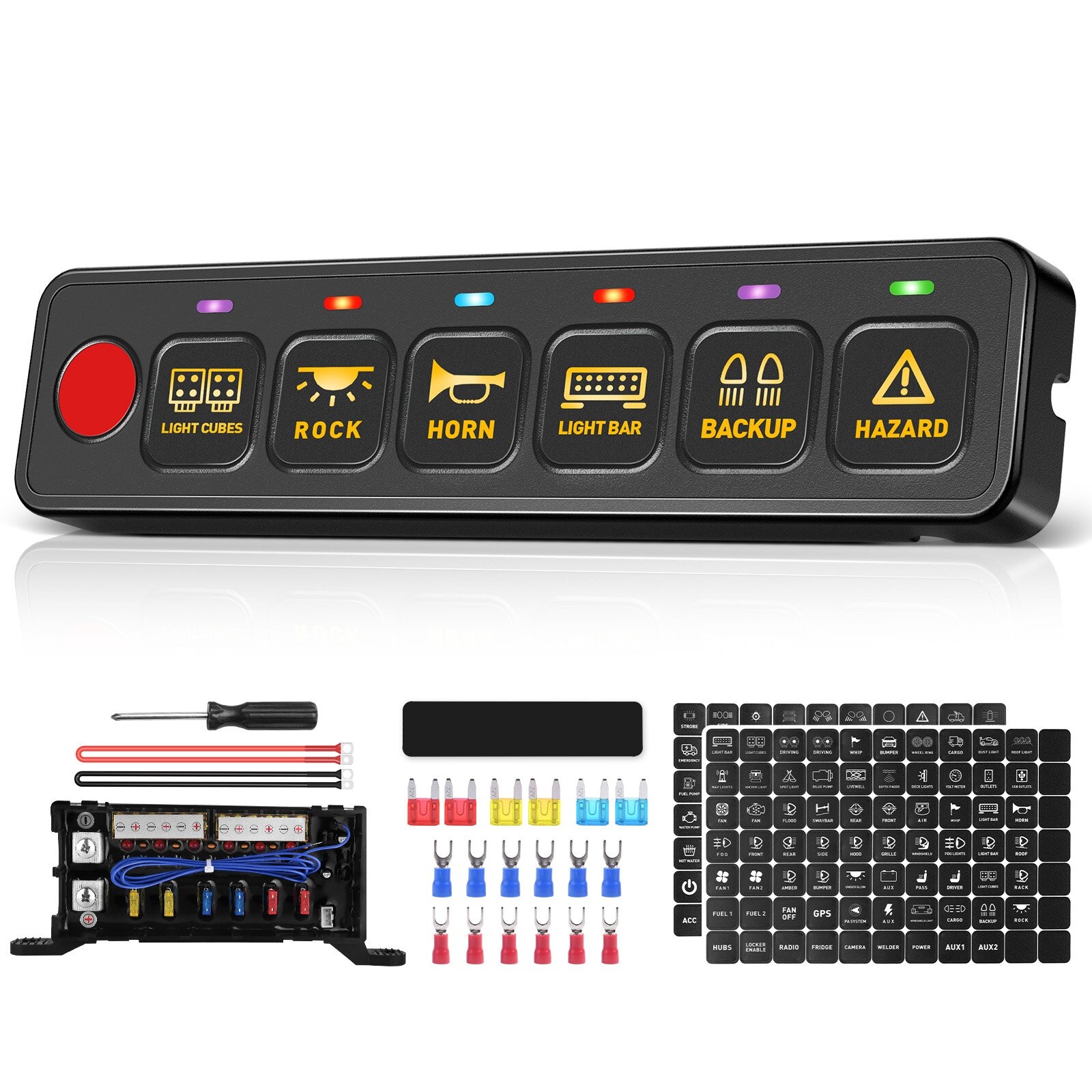 6 Gang Slim Switch Panel 12V LED Light Bar Relay Circuit Control Box Marine Boat