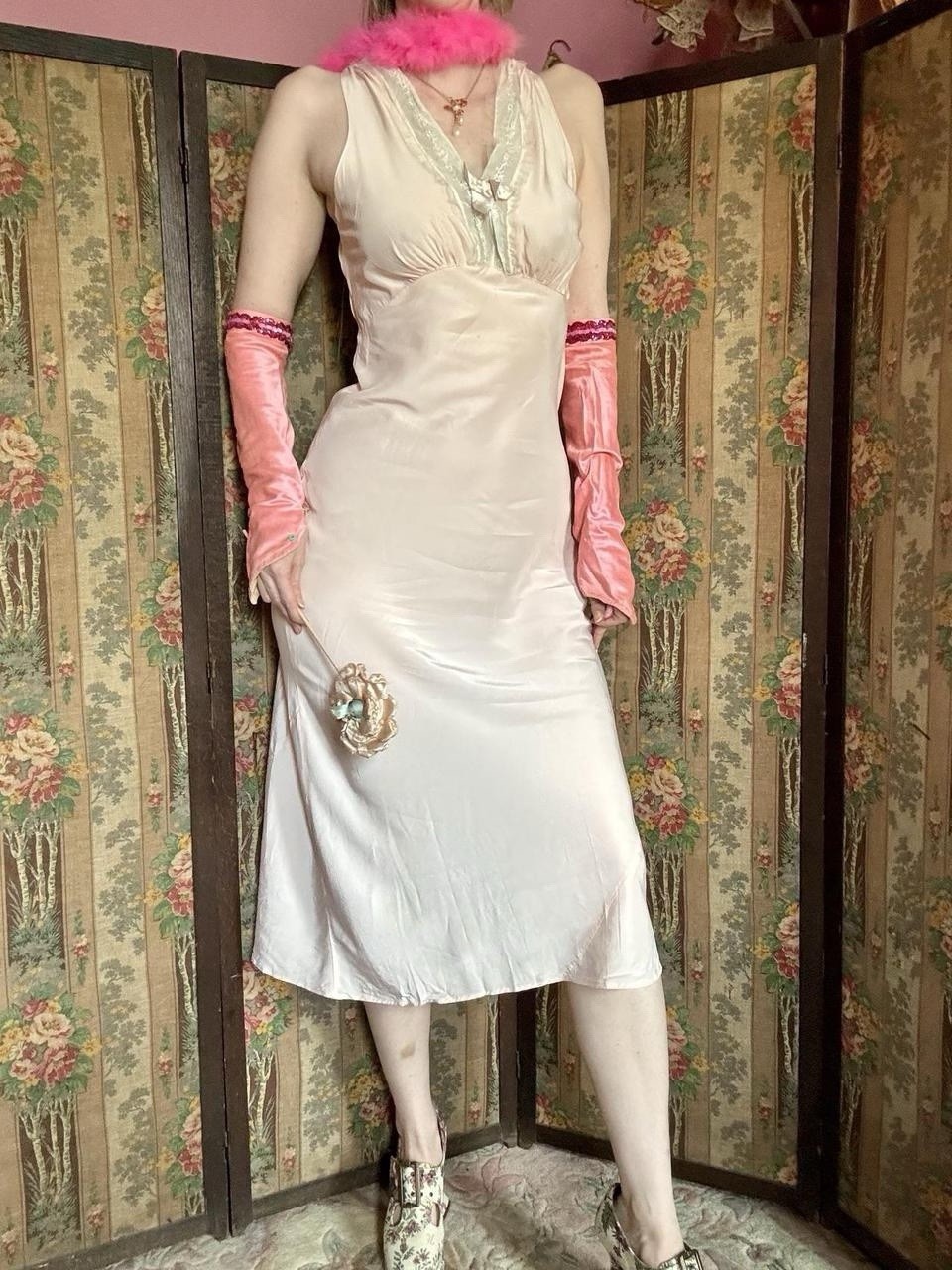 1930s/40s Baby Pink Bias Cut Slip Dress, Size M-L