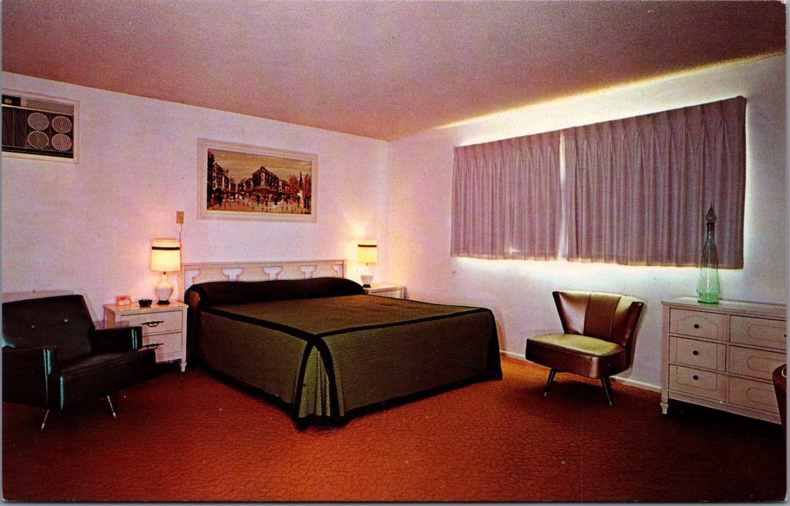 Vtg Desert Holiday Motel Desert Hot Springs CA Chrome Postcard Mid-Century Room