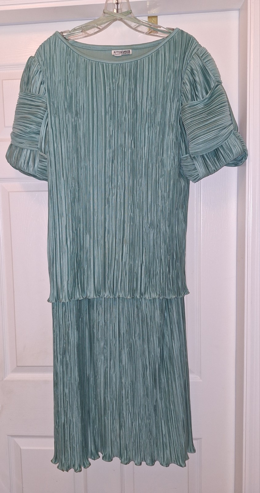 Vintage AFTERDARK Sage Green Two-piece Plissé Dress Tag Size 13/14 Made in USA