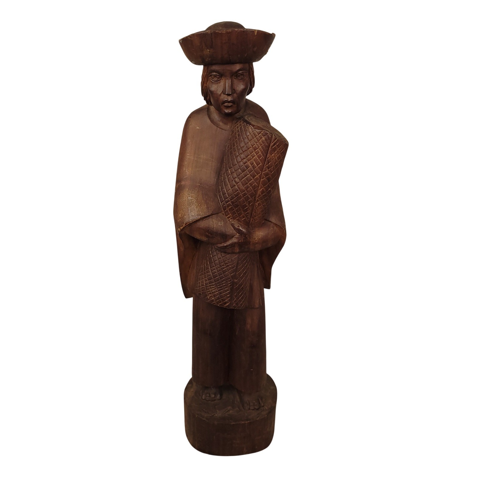 Vintage Peruvian Hand Carved Wood Man Statue 21\