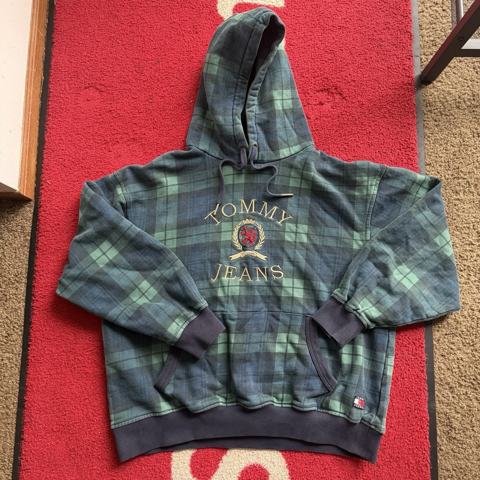 Vintage Tommy Jeans Plaid Crest 6.0 Hoodie Limited Capsule Rare 90s Men’s L