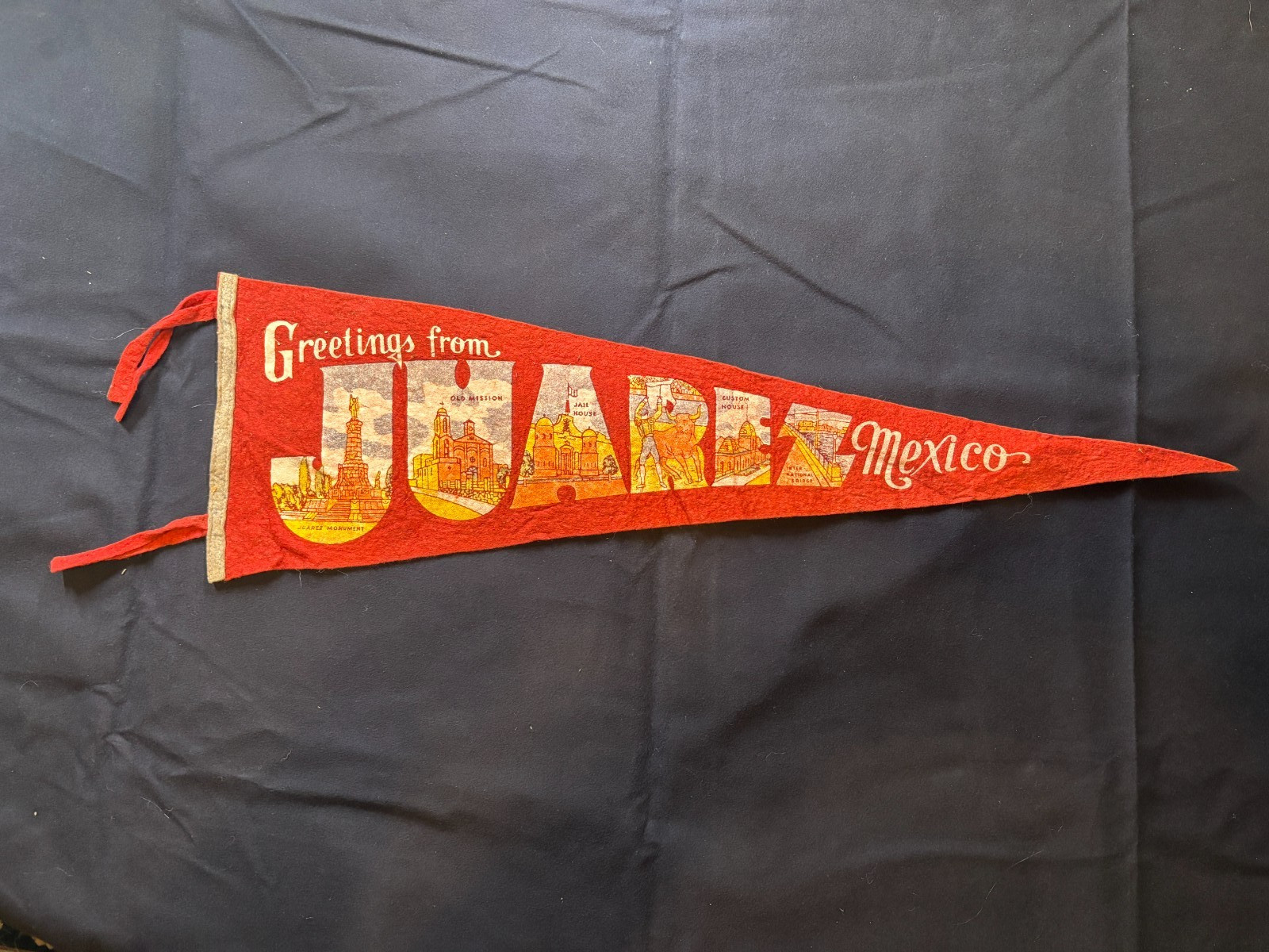 Rare Vintage 1940\'s Juarez Mexico Felt Pennant 26\ Rare Vintage 1940\'s Juarez Mexico Felt Pennant 26\