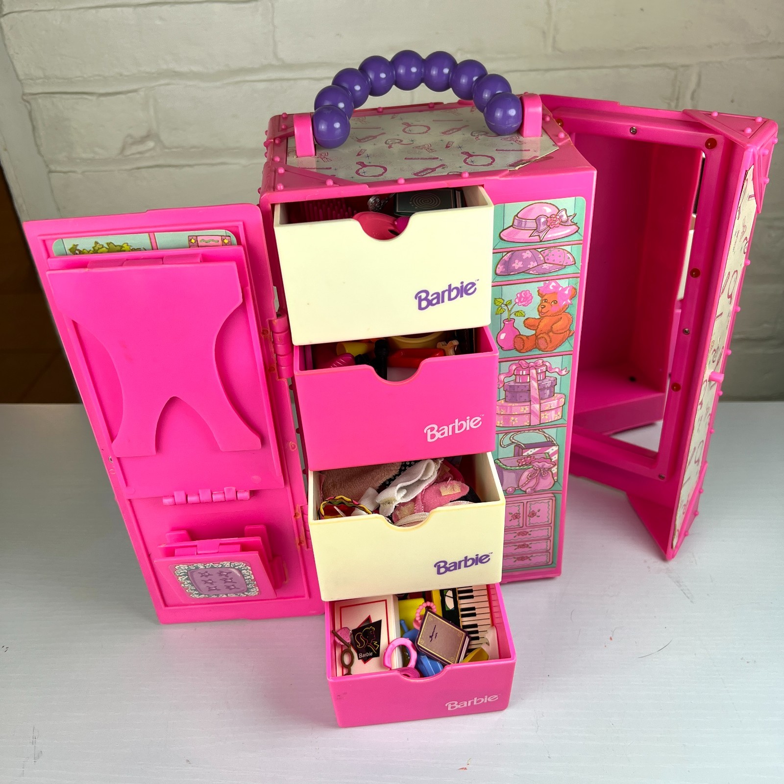 Vintage 1994 Barbie Glamour On the Go Carry Case Large Accessories Lot TESTED OK Vintage 1994 Barbie Glamour On the Go Carry Case Large Accessories Lot TESTED OK