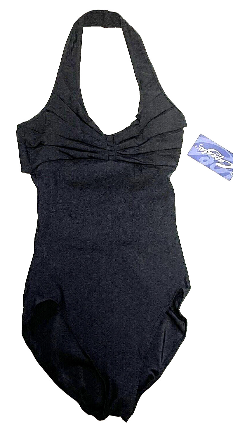 Capezio Pleated Synergy Halter Leotard Bodysuit Back Strap 10190 New Nwt Women L