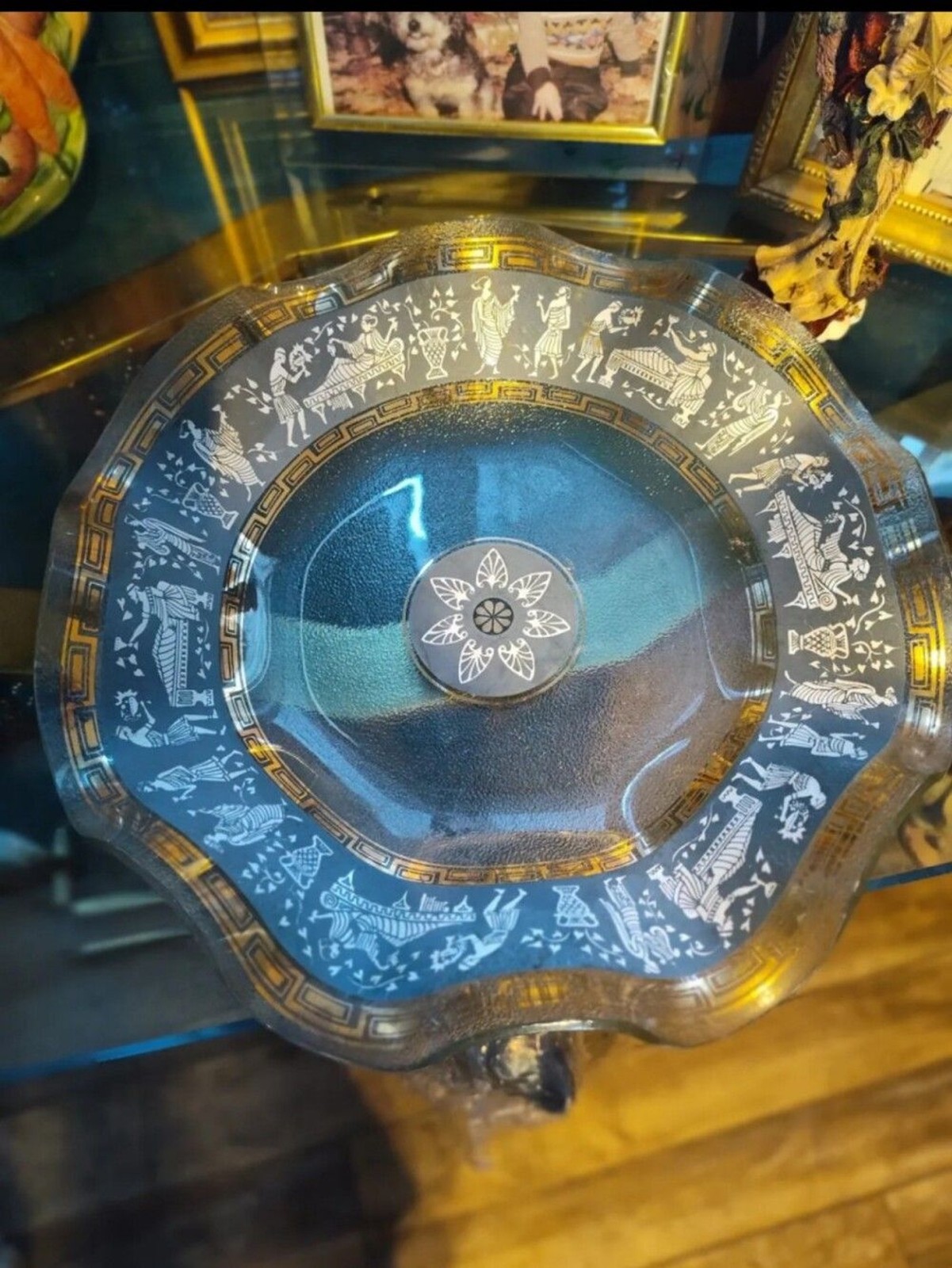 Vintage Greek Key Pressed Glass Plate Circa 1967 Vintage Greek Key Pressed Glass Plate Circa 1967