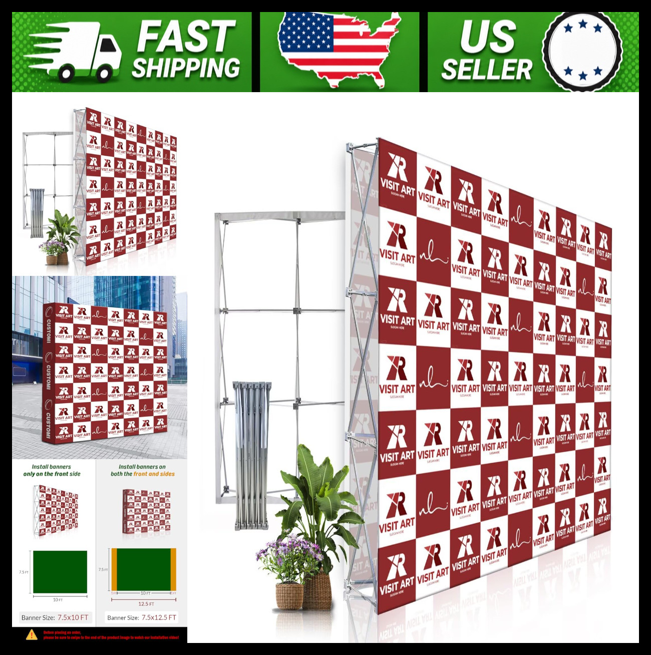 Portable Pop-Up Display Stand, 7.5 x 10 ft Aluminum Frame Portable Pop-Up Display Stand, 7.5 x 10 ft Aluminum Frame