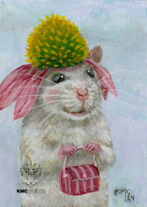 KMCoriginals PRINT Millinery Rat in Coneflower Hat Purse Reproduction ACEO art KMCoriginals PRINT Millinery Rat in Coneflower Hat Purse Reproduction ACEO art
