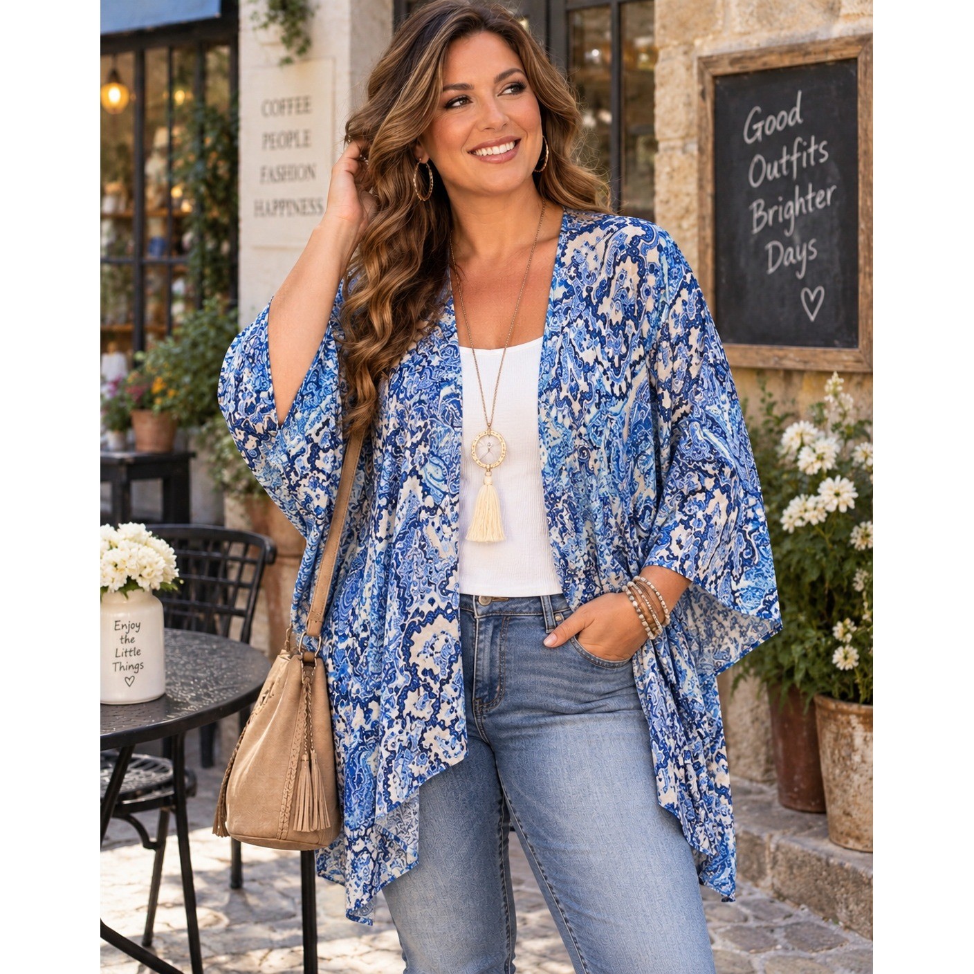 Chicos Womens Blue Paisley Kimono Wrap Cardigan Top L/XL Viscose Boho Chicos Womens Blue Paisley Kimono Wrap Cardigan Top L/XL Viscose Boho