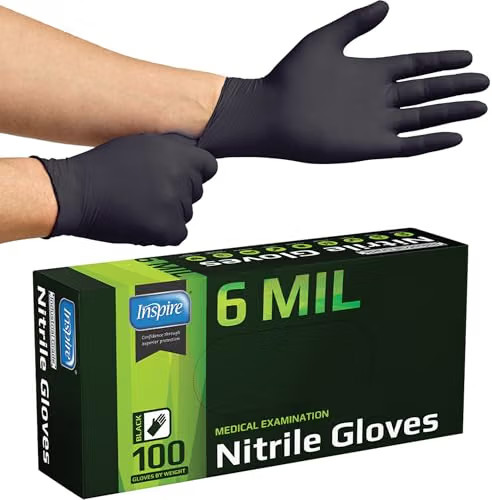 Inspire Black Nitrile Gloves HEAVY DUTY 6 Mil Nitrile Chemical Resistant Inspire Black Nitrile Gloves HEAVY DUTY 6 Mil Nitrile Chemical Resistant
