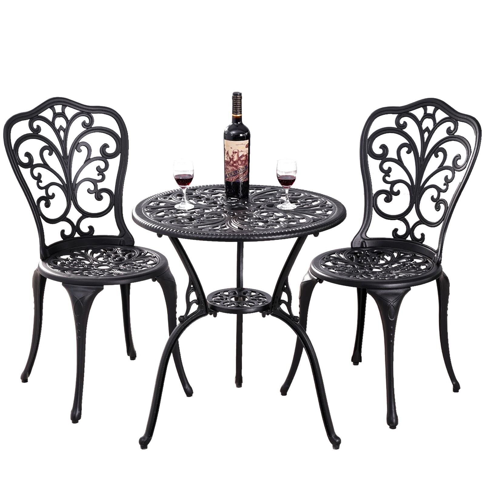 Outdoor 3 Piece Cast Aluminum Bistro Set Table and Chairs for Patio Yard
