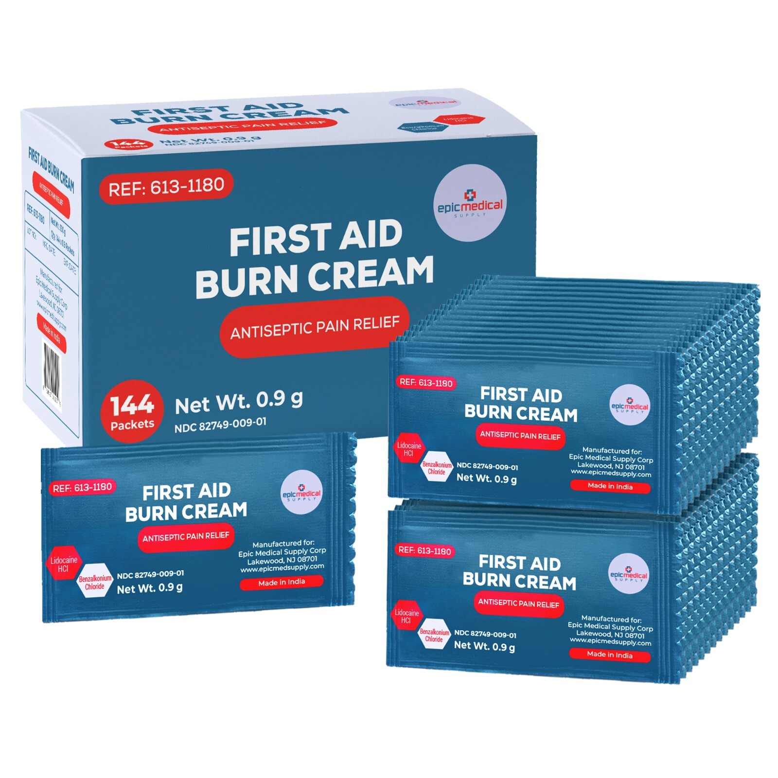 Epic Medical Supply First Aid Burn Relief Cream .9g Packets Box of 144 Epic Medical Supply First Aid Burn Relief Cream .9g Packets Box of 144