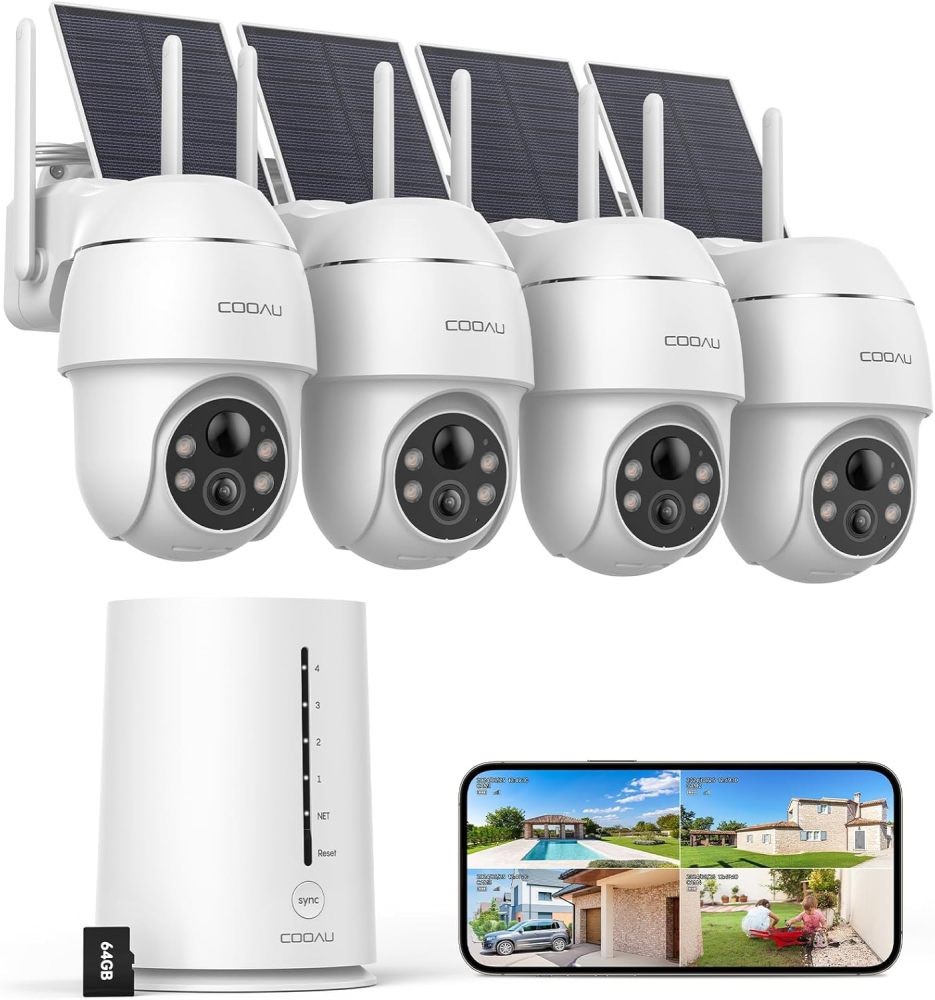 4MP Solar Security Camera Wireless Outdoor System 4 Cam-Kit 360°PTZ Night Vision