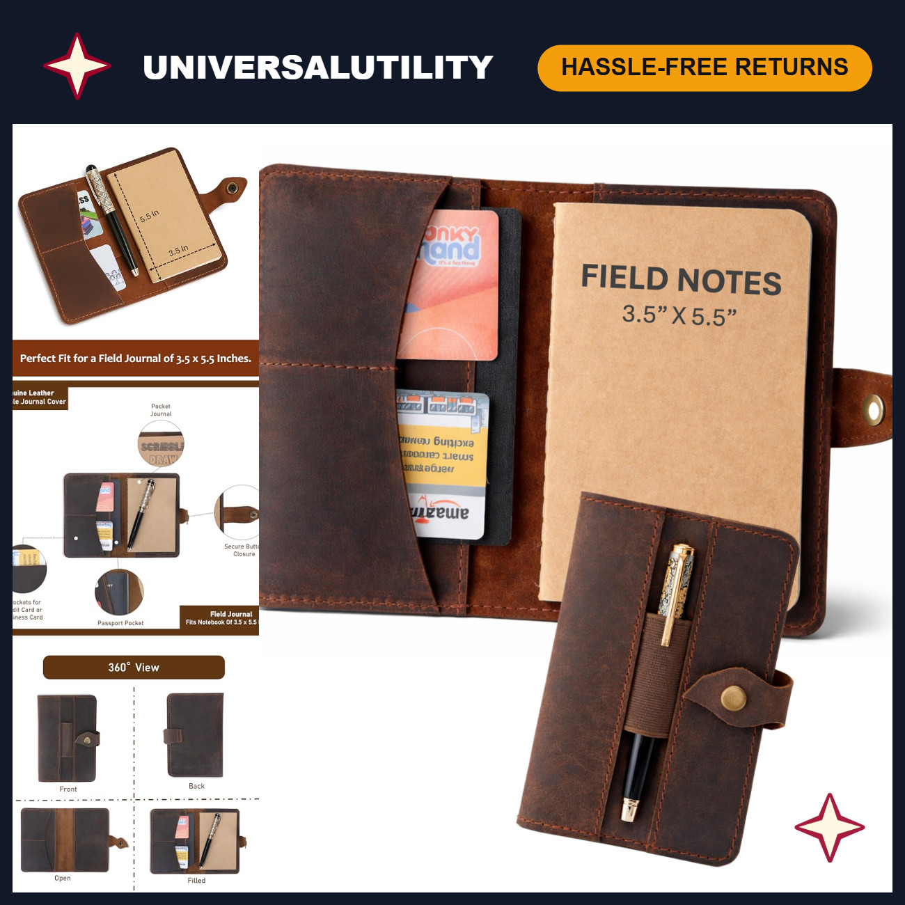 Handmade Distressed Leather Field Notes Cover 3.5x5.5 Handmade Distressed Leather Field Notes Cover 3.5x5.5