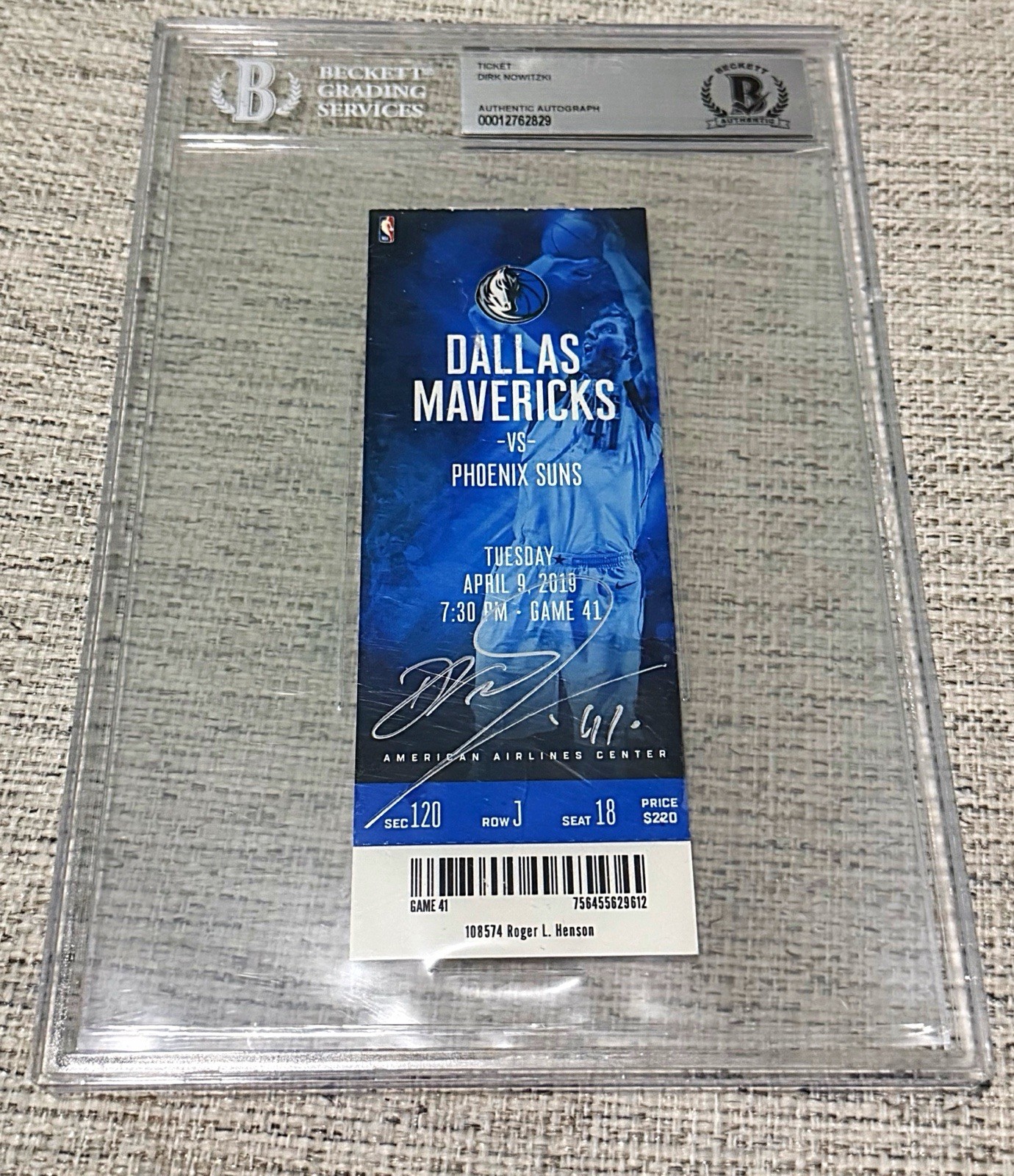 Dirk Nowitzki Final Home Game Signed Ticket 41 Beckett Certified Mavericks Dirk Nowitzki Final Home Game Signed Ticket 41 Beckett Certified Mavericks