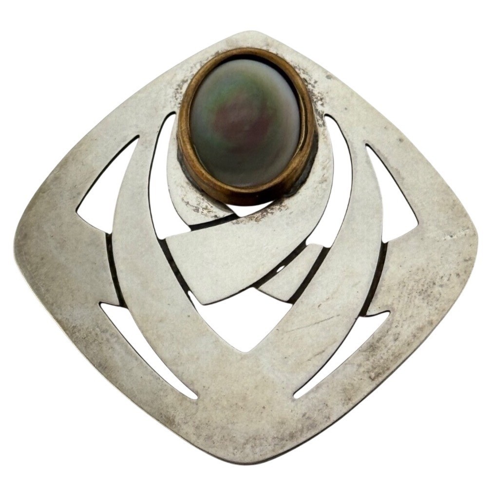 Vintage Stamas Sterling Silver Mixed Metal Modernist Pendant Signed Vintage Stamas Sterling Silver Mixed Metal Modernist Pendant Signed