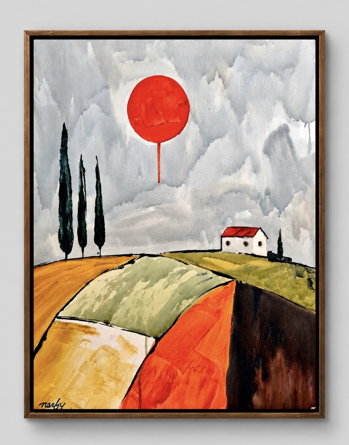 “Nice, Fall” Nerfy  16x20 Minimalist Landscape Acrylic Canvas signed original 