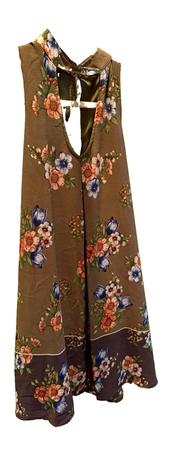 Women’s Brown/Multicolor Floral Sleeveless Keyhole Pullover Cropped Dress M Women’s Brown/Multicolor Floral Sleeveless Keyhole Pullover Cropped Dress M