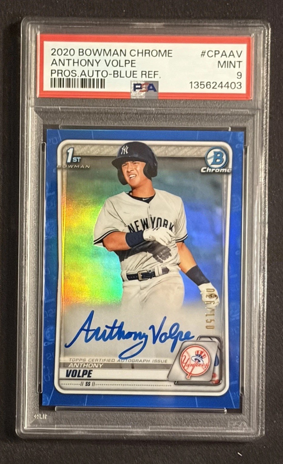 2020 Bowman Chrome Anthony Volpe True Blue Auto 026/150 PSA 9 New York Yankees