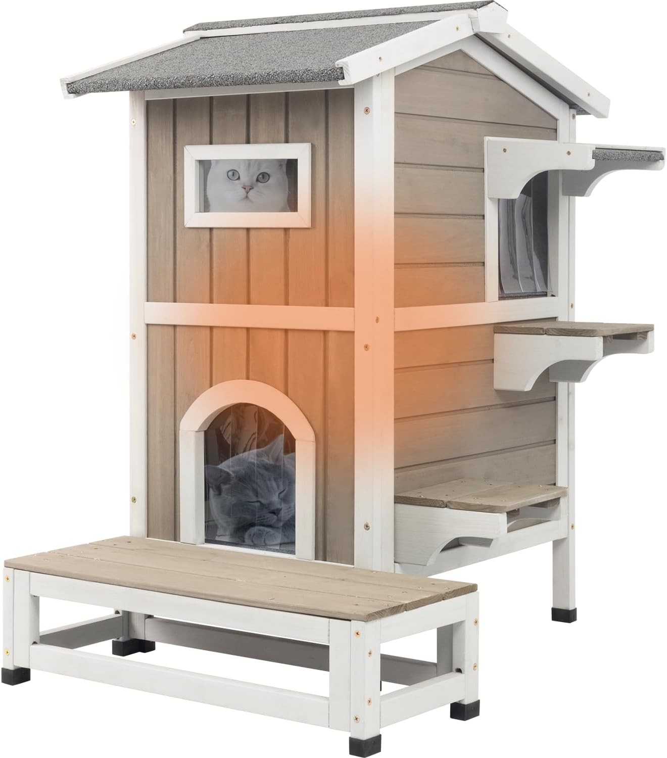 Petscosset Insulated Outdoor Cat House Weatherproof, 2-Story Feral Cats Shelter Petscosset Insulated Outdoor Cat House Weatherproof, 2-Story Feral Cats Shelter