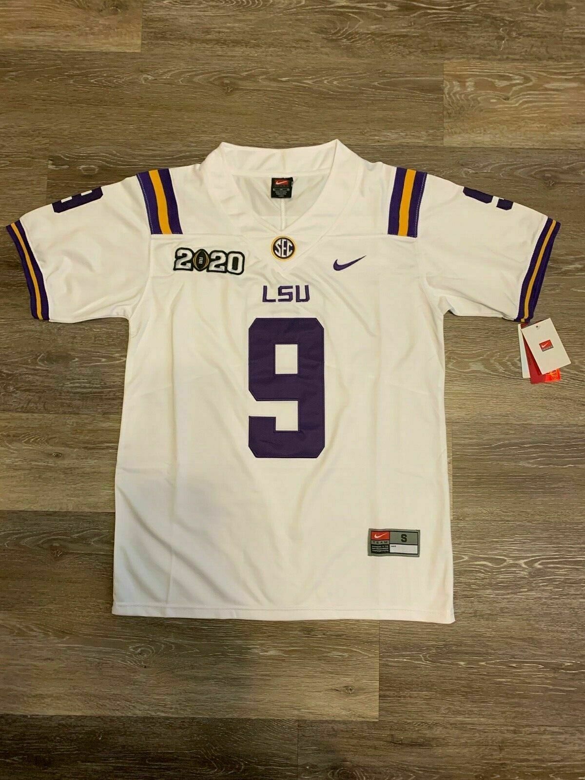 BURREAUX #9 LSU Joe Burrow Stitched Jersey White, 2020 Patch, BURREAUX #9 LSU Joe Burrow Stitched Jersey White, 2020 Patch,