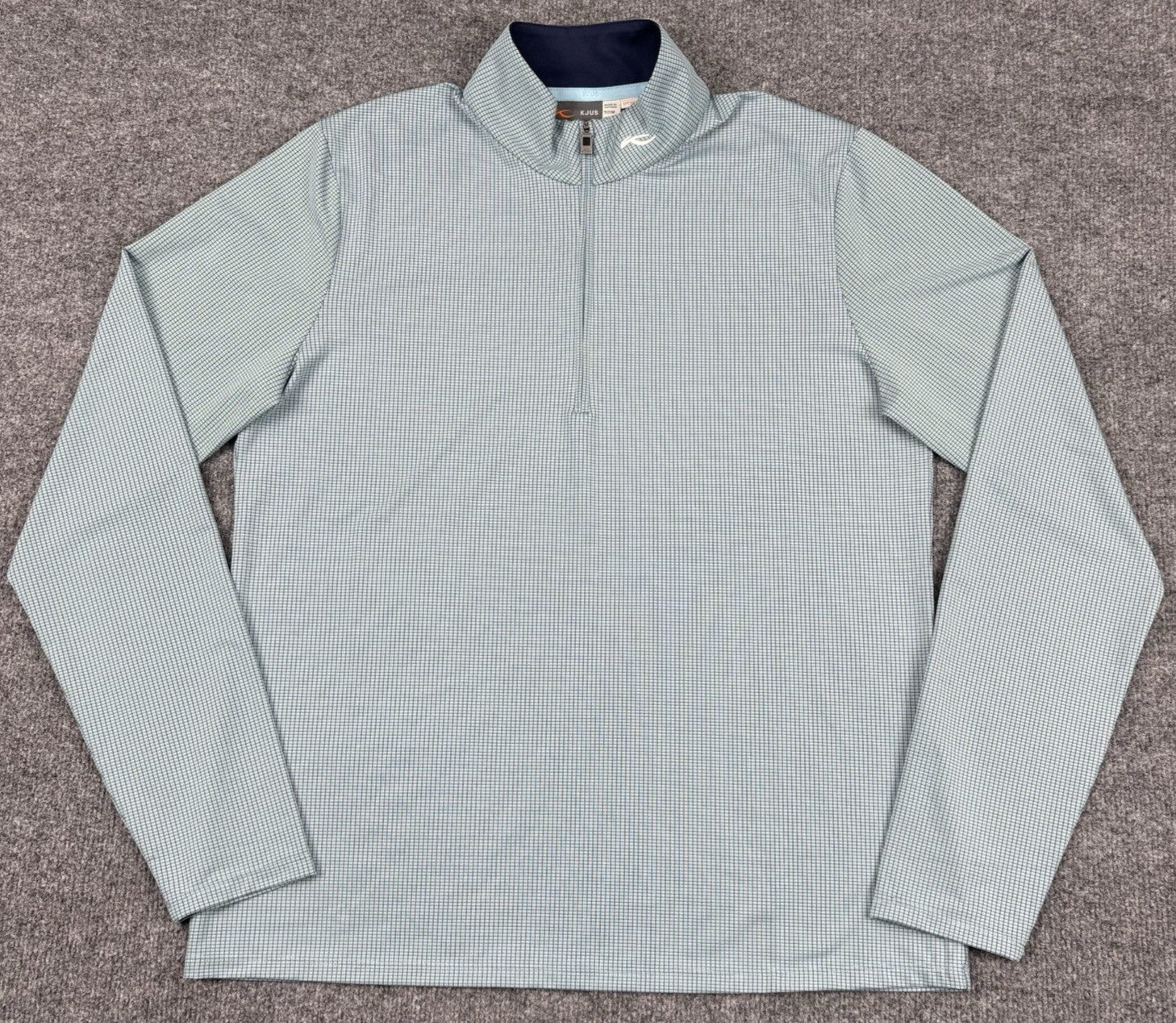 KJUS Shirt Mens 50 Med Blue Ashton Midlayer 1/2 Half Zip Pullover Micro Grid UPF