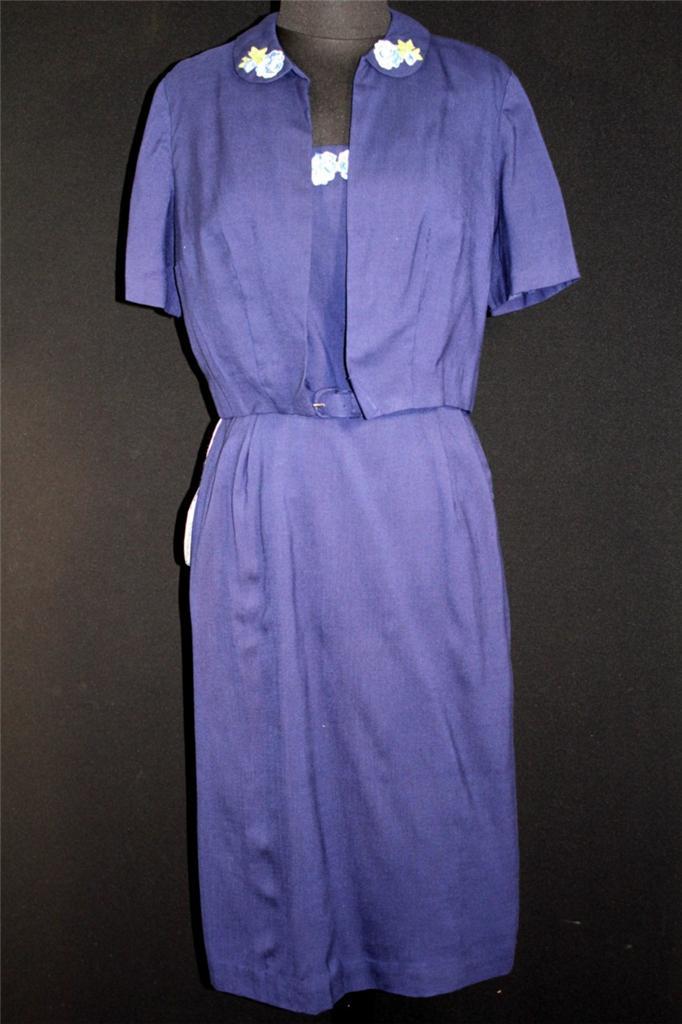 RARE VINTAGE DEADSTOCK 1950\'S-1960\'S BLUE RAYON GABARDINE DRESS & JACKET SIZE 8 RARE VINTAGE DEADSTOCK 1950\'S-1960\'S BLUE RAYON GABARDINE DRESS & JACKET SIZE 8