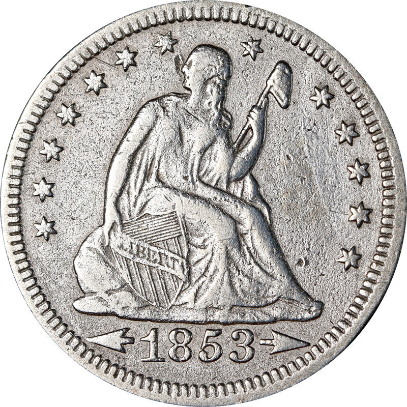 1853-P Seated Liberty Quarter - Cleaned