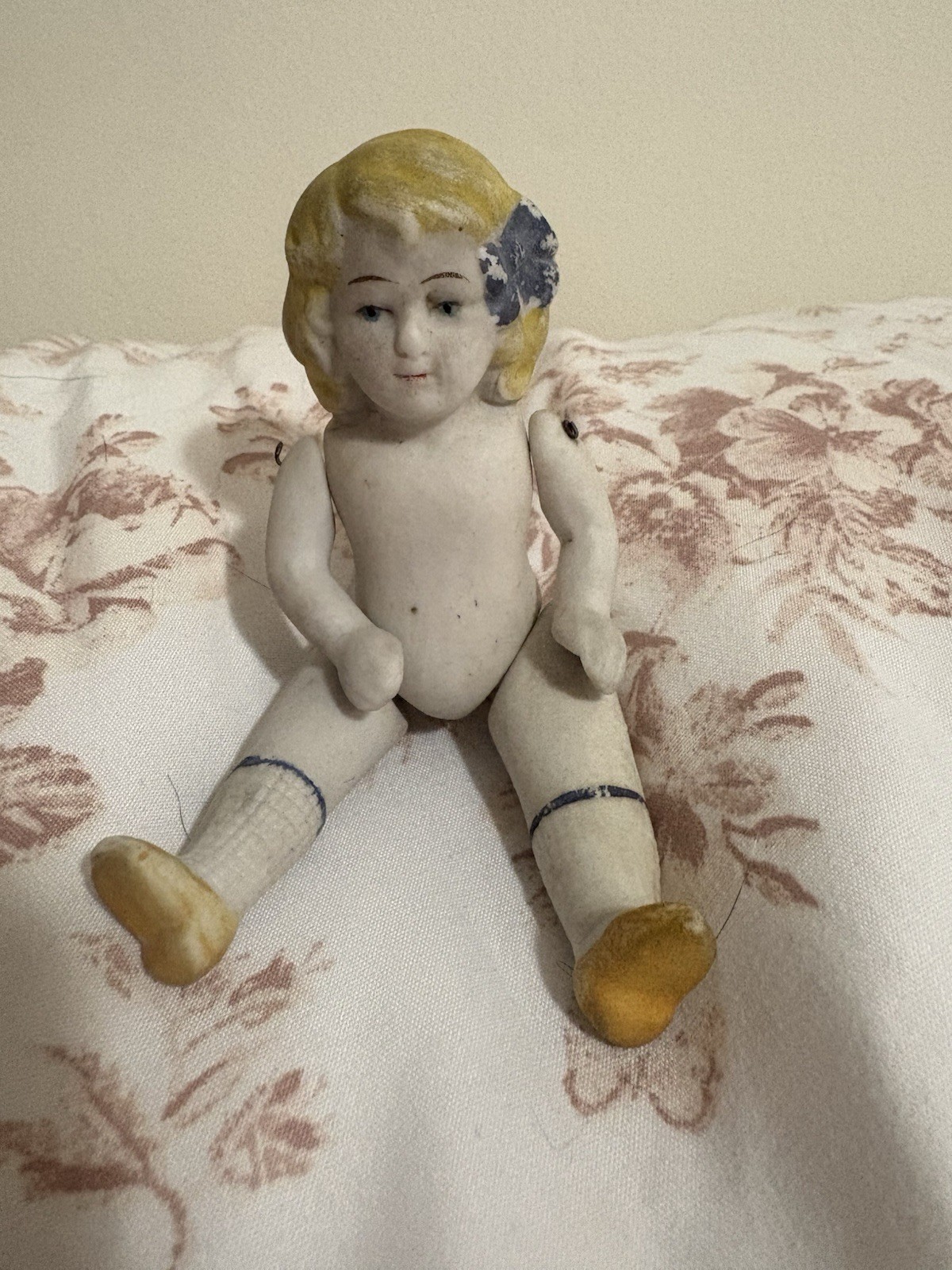 Antique German All Bisque Miniature Dollhouse Doll Jointed Painted Shoes Socks