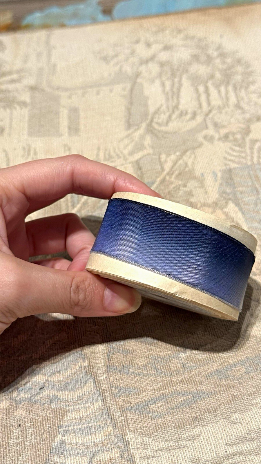 Vintage French Laitonné Acetate Ribbon Navy Periwinkle Blue Ombre Millinery