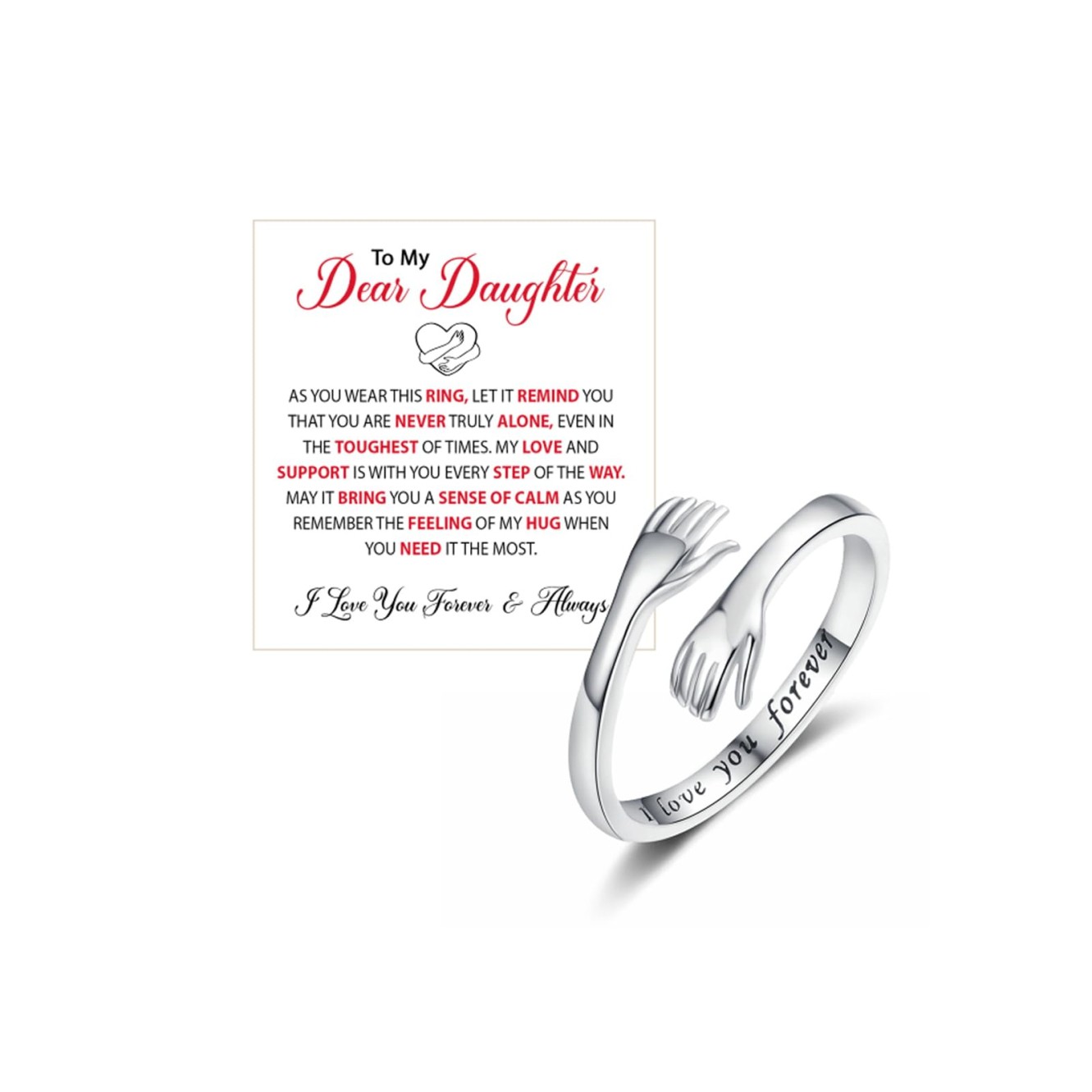 DivaGlamz To My Daughter Hug Hope Rings, I Love You Foreve Motivational Stainles DivaGlamz To My Daughter Hug Hope Rings, I Love You Foreve Motivational Stainles