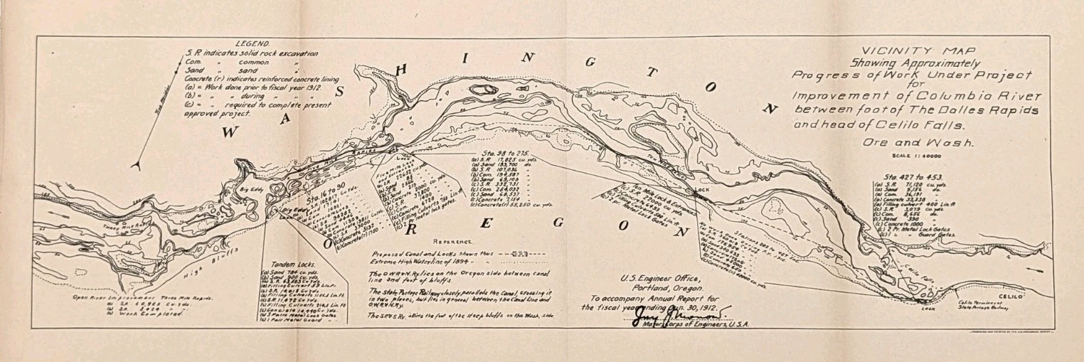 1912 Columbia River - OREGON - WASHINGTON Map Dalles Rapids - Celilo Falls 1912 Columbia River - OREGON - WASHINGTON Map Dalles Rapids - Celilo Falls