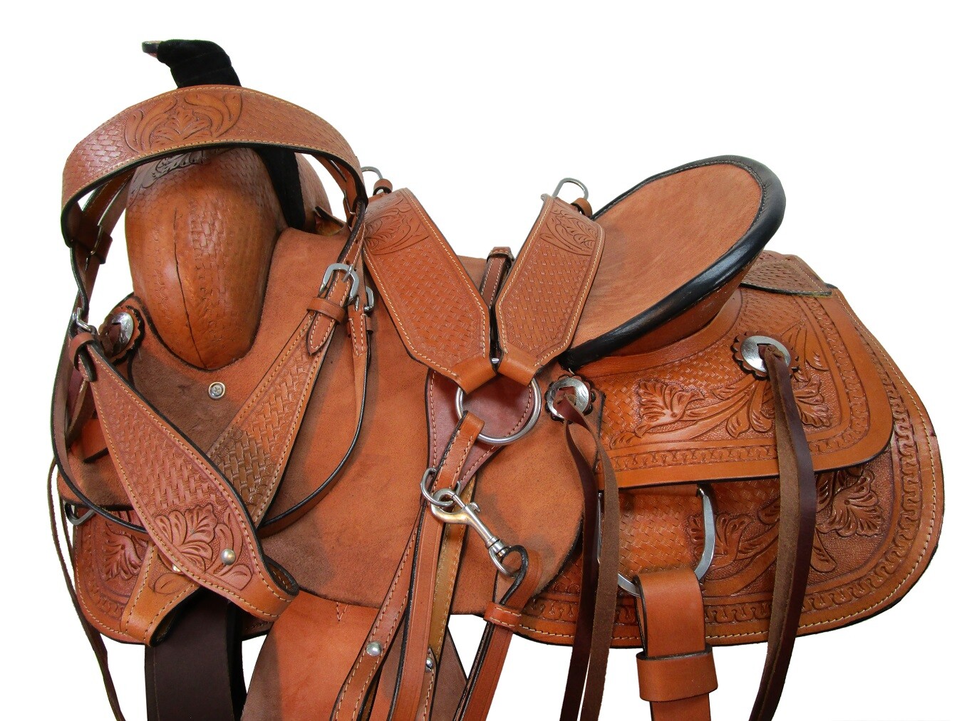 ROPING WESTERN SADDLE PLEASURE TRAIL TOOLED LEATHER HORSE SET 18 17 16 15
