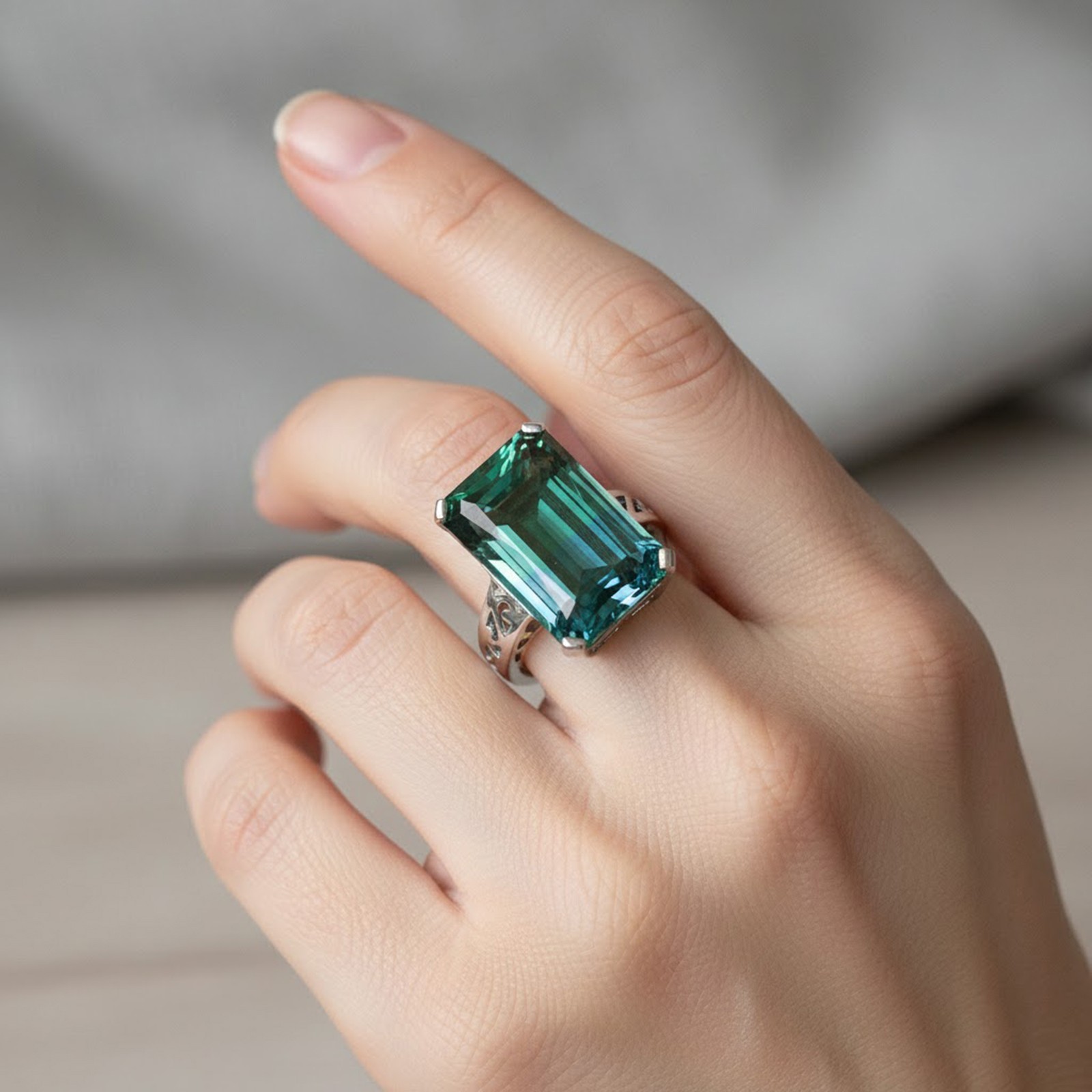 Estate Bi Color Blue Green Tourmaline 18.10Ct 925 Sterling Silver Handmade Rings Estate Bi Color Blue Green Tourmaline 18.10Ct 925 Sterling Silver Handmade Rings