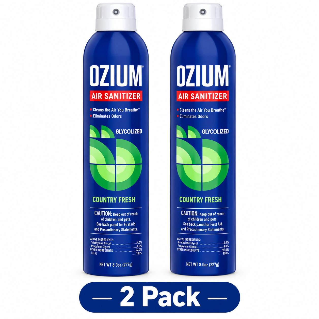 2 Pk Ozium 8 Oz Air Sanitizer Odor Eliminator Country Fresh Scent for Home Car