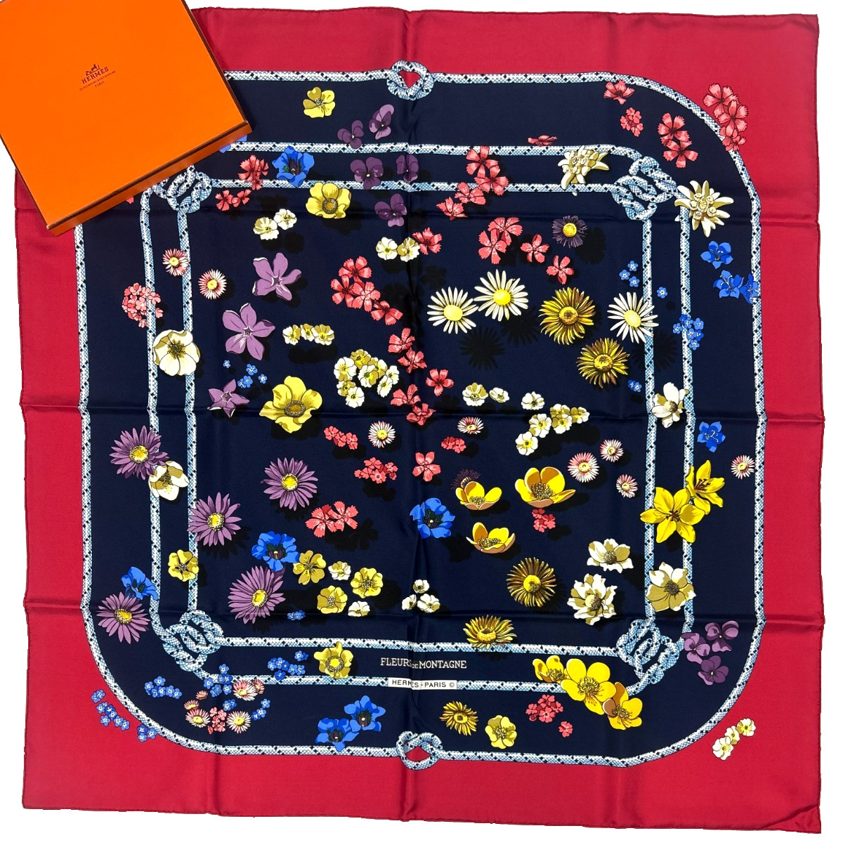 Hermes Scarf 90cm \'Fleurs de Montagne\' New Unused Condition Latham 1982 Carre Hermes Scarf 90cm \'Fleurs de Montagne\' New Unused Condition Latham 1982 Carre