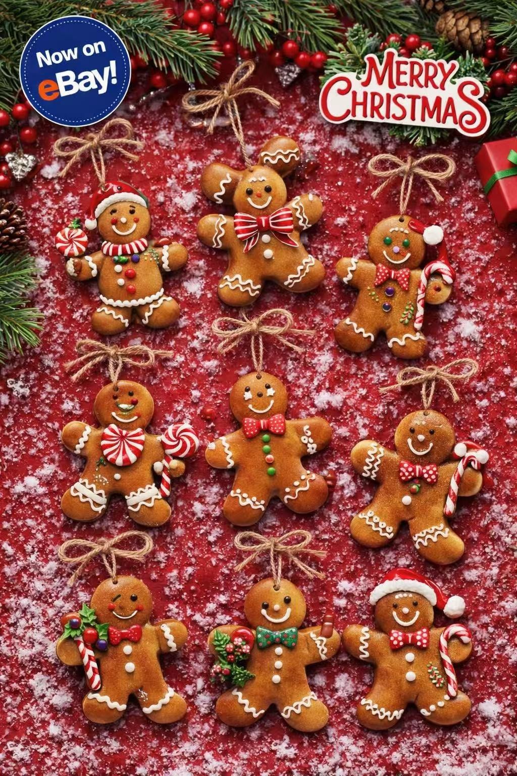 Set of 24 pieces Gingerbread Man Christmans Ornaments-Rustic HolidayHangingDecor