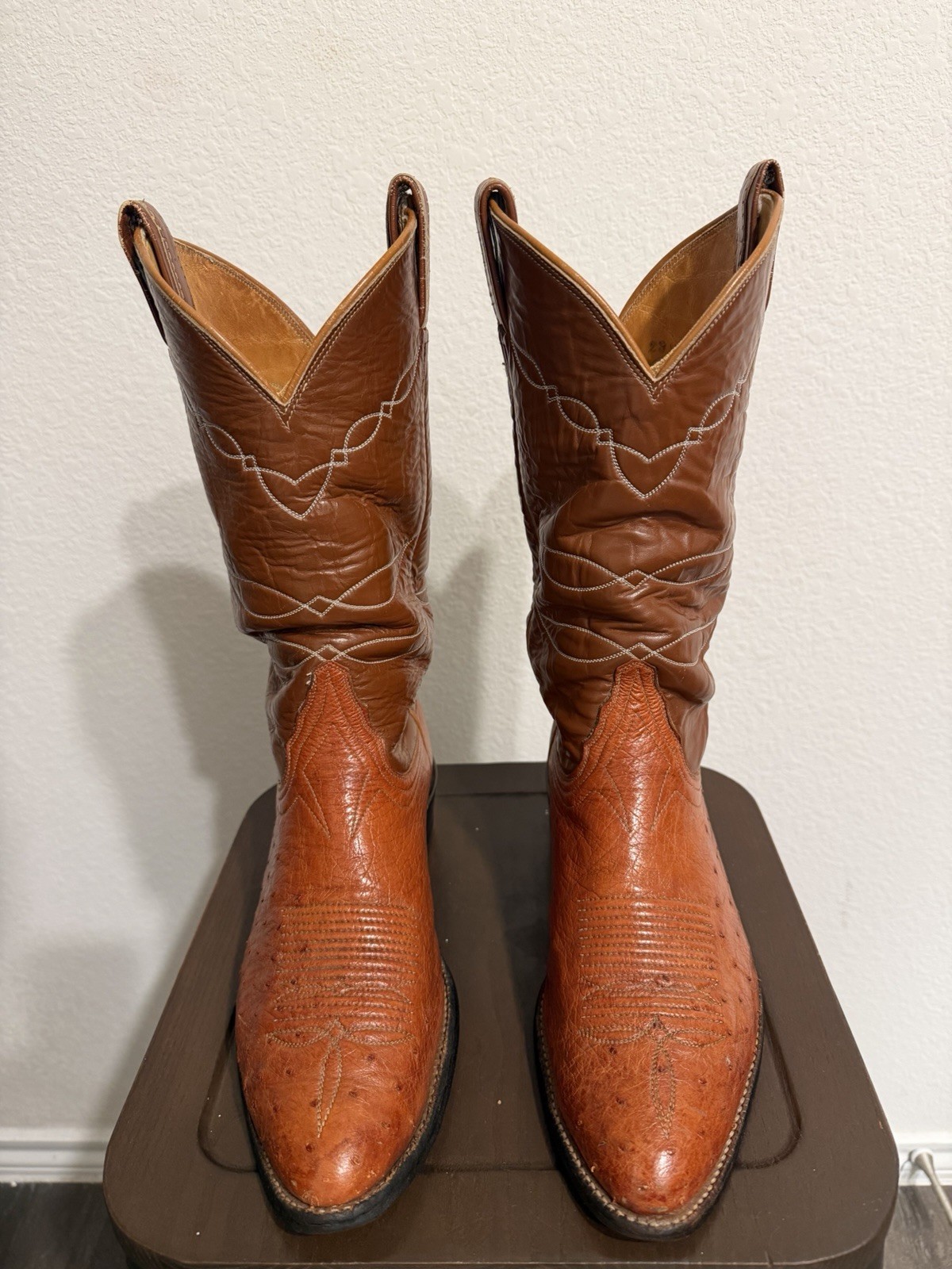 Vintage Tony Lama Black Label Cognac Brown Ostrich Leather Cowboy Boots Size 9 D Vintage Tony Lama Black Label Cognac Brown Ostrich Leather Cowboy Boots Size 9 D