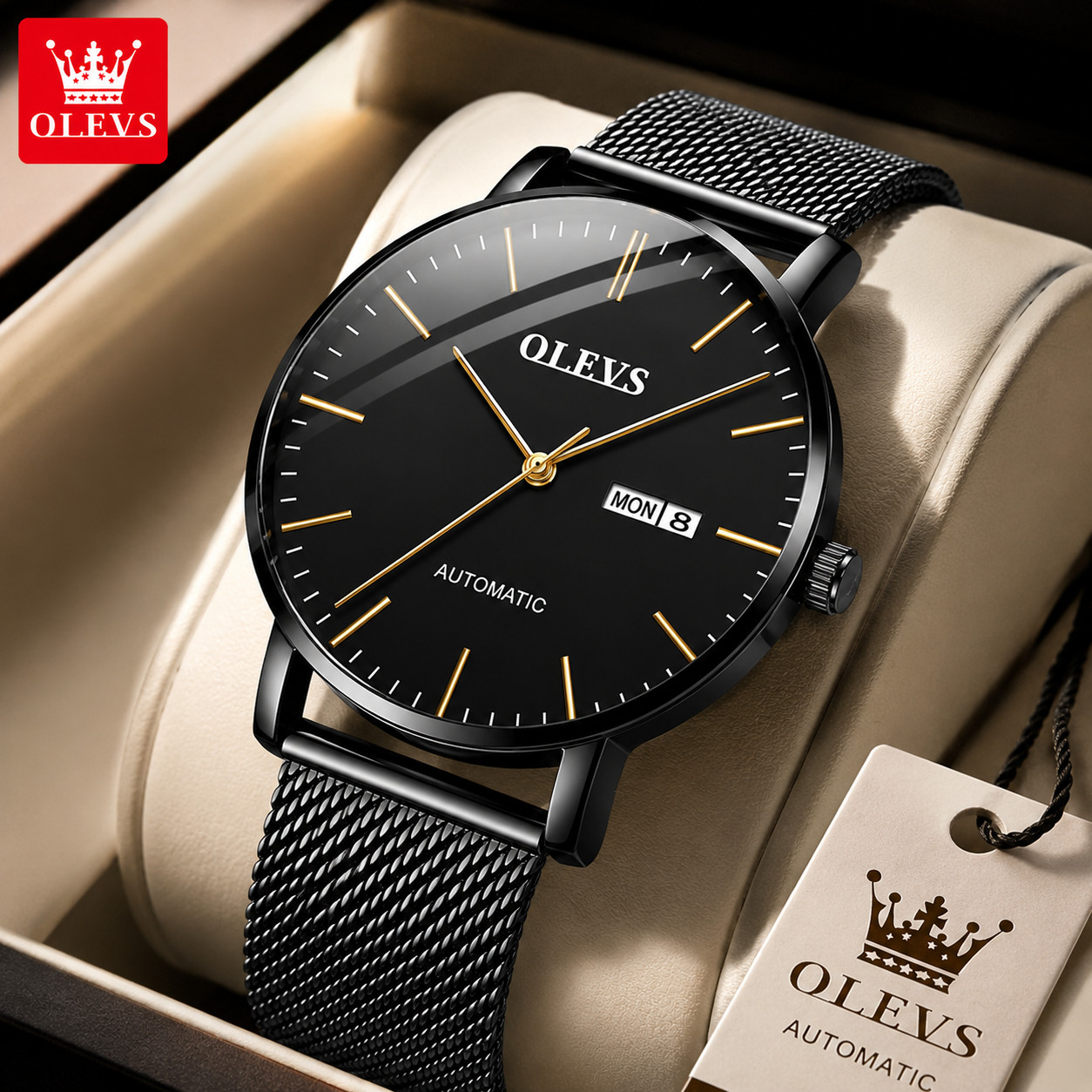 Automatic Mechanical Waterproof Watch OLEVS Luxury Date Men's Men Strap