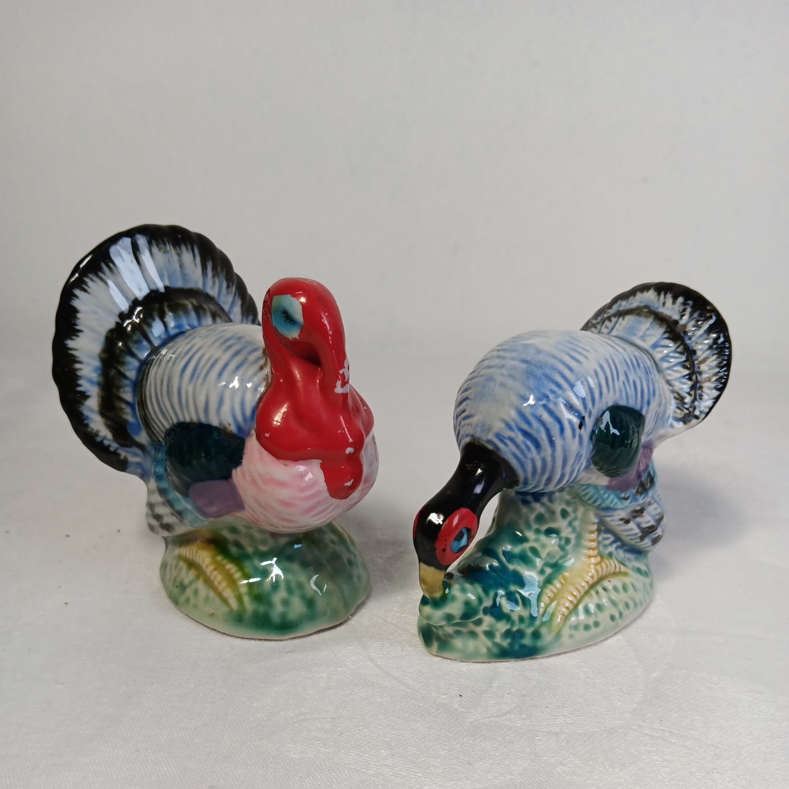 VTG Ceramic Tom & Hen Turkey Salt & Pepper Shakers Handpainted Japan 1950's