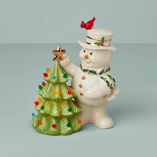 Lenox China HAPPY HOLLY DAYS Retro Tree Lit Figurine N/O