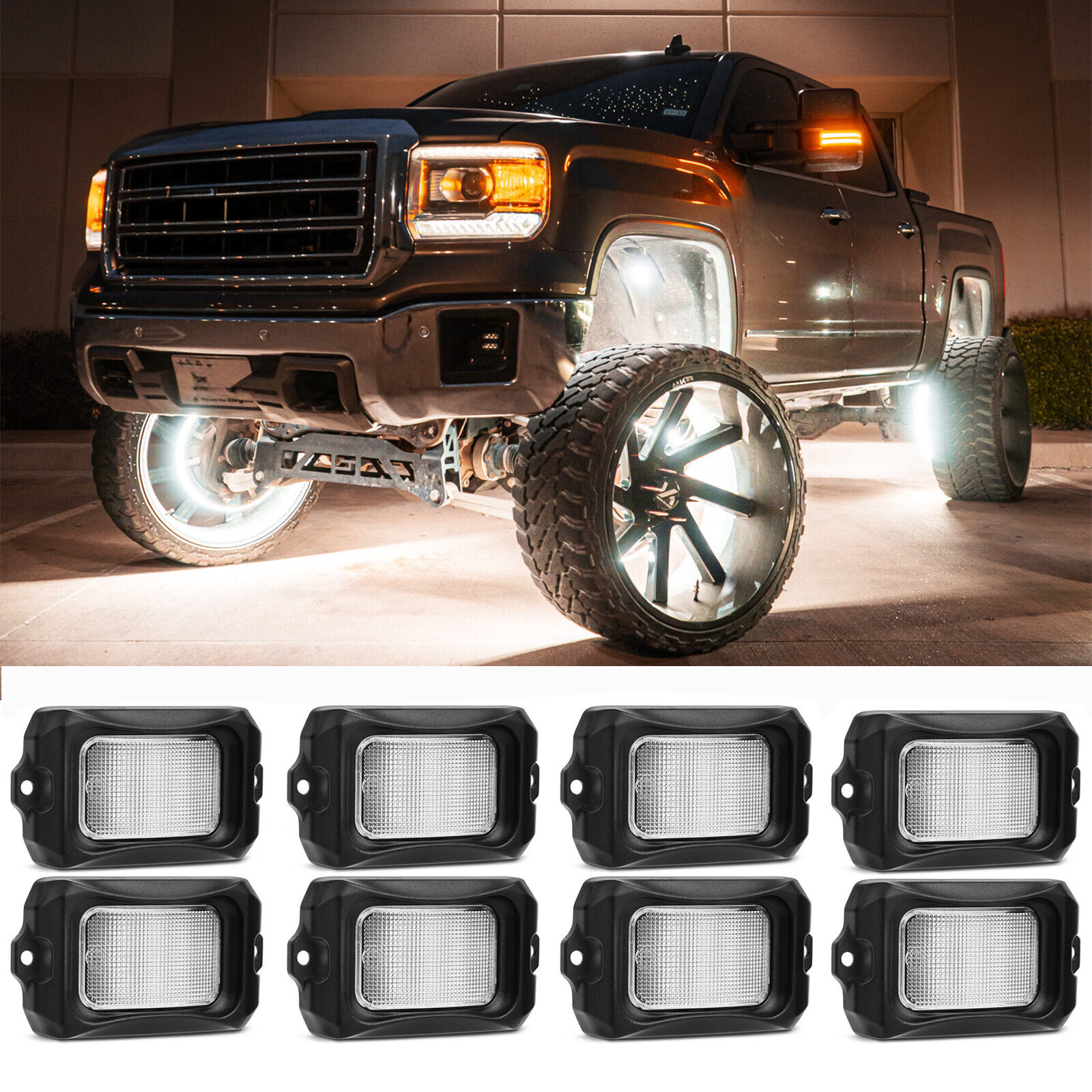 MICTUNING C2 White LED Rock Lights - 8/12/16 Pods LED Underglow Neon Light Kits