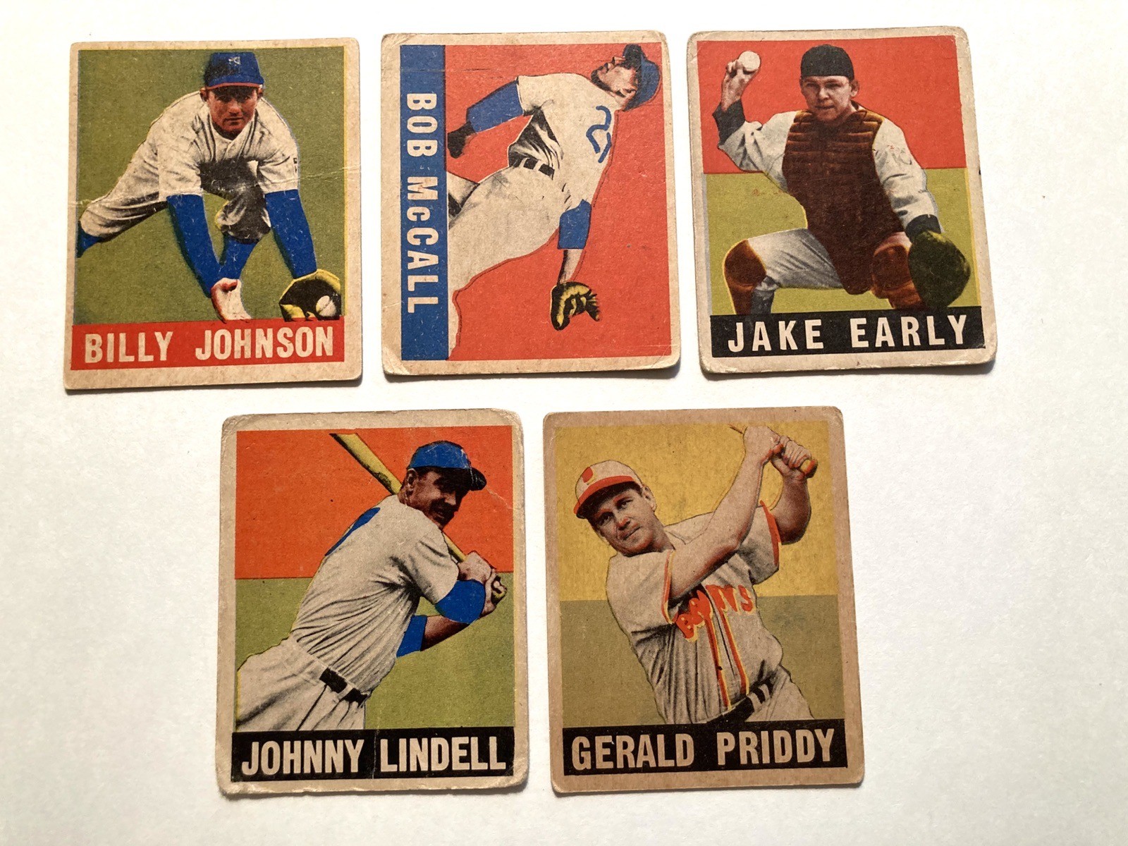Lot of Five 1948 Leaf Baseball Cards #14, 57, 61, 82, 111  VG Condition