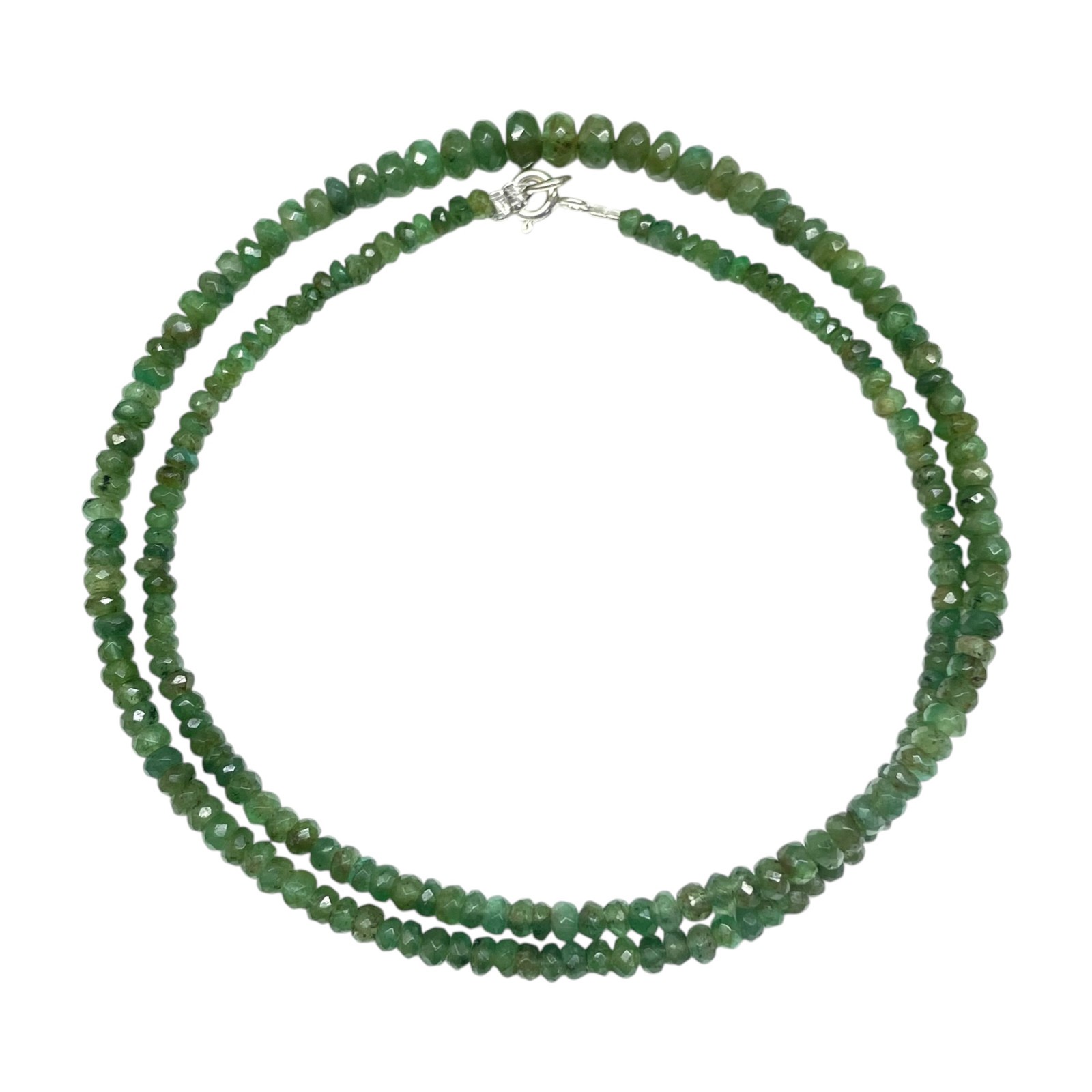 Natural Zambian Emerald Necklace Strand Untreated Faceted Beads 925 Clasp 18\