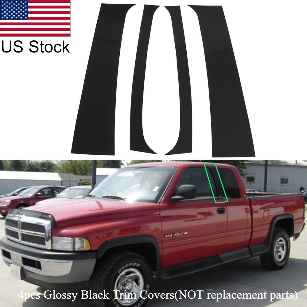For 1994-2001 Dodge Ram 4pcs Glossy Black Pillar Posts Door Window Covers Trim For 1994-2001 Dodge Ram 4pcs Glossy Black Pillar Posts Door Window Covers Trim