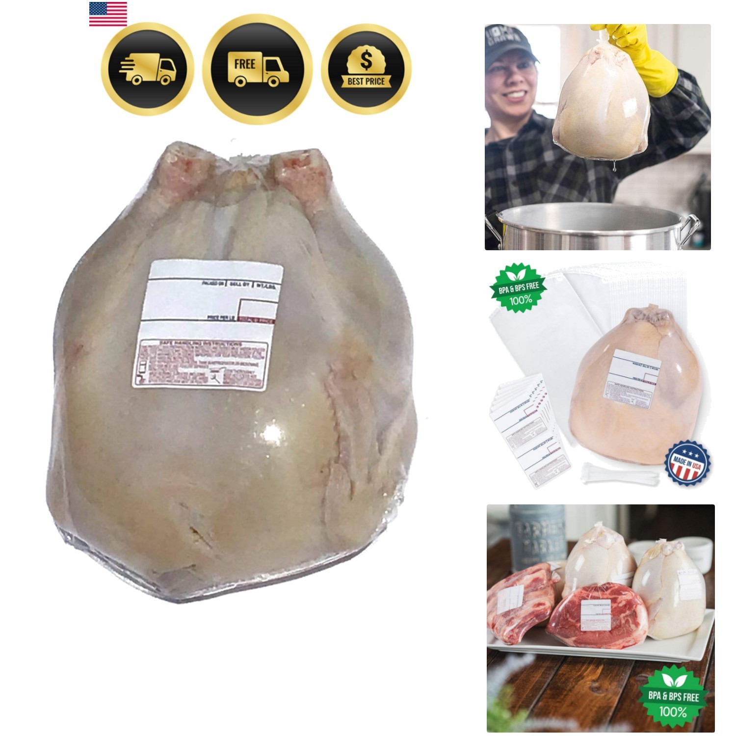 Poultry Shrink Bags 13x20 Zip Ties and Labels, 3 MIL, BPA/BPS Free, 3MIL,  50